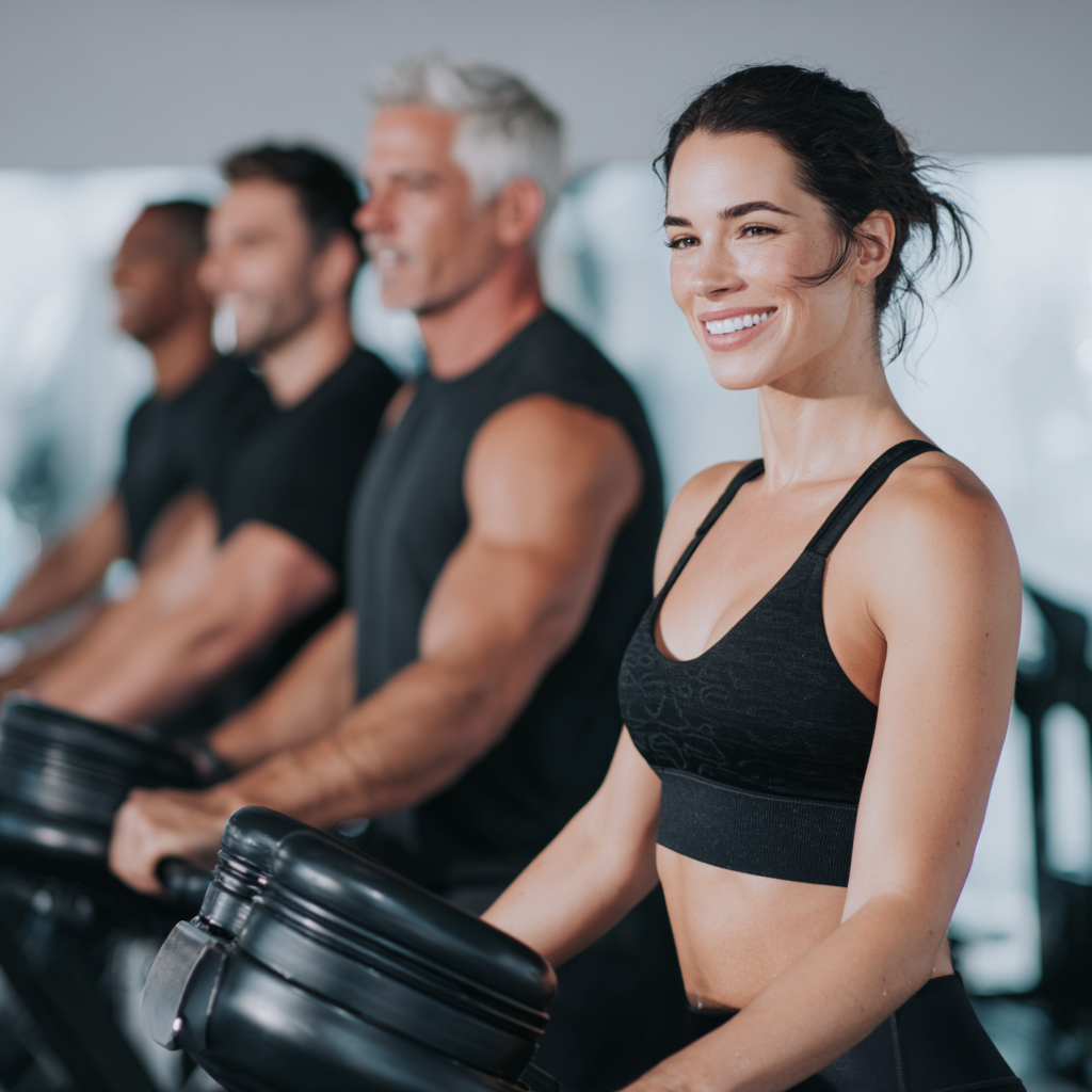 confident adults training with professional fitness equipment